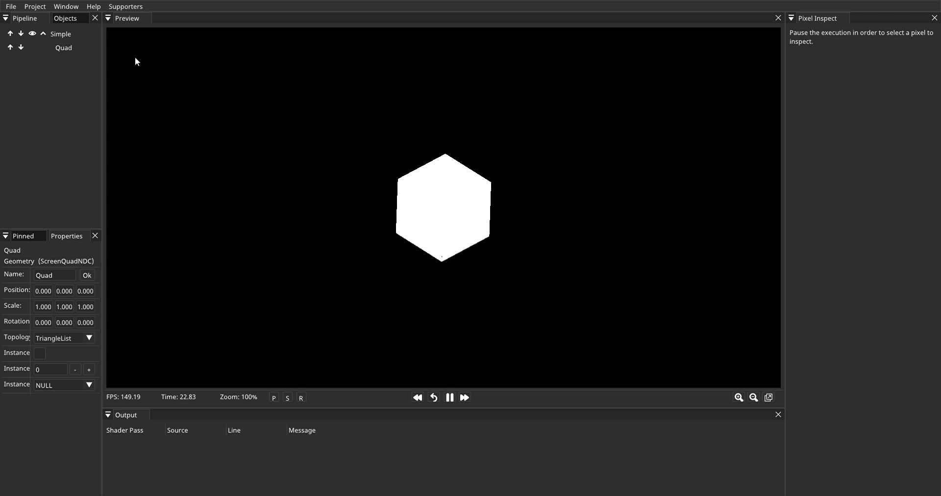 spinning hexagon with slightly buggy rendering
